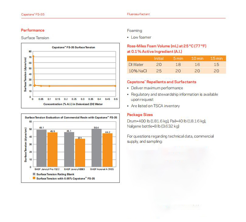 Capstone? FS-35氟表面活性劑(圖2) Capstone? FS-35氟表面活性劑(圖2)